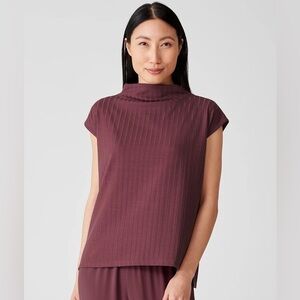 Eileen Fisher Ribbed Tencel Mock Neck Cap Sleeve Top Plum Small